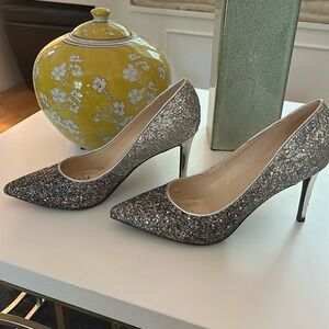 Nine West Binge Heels. 3” heel. Ombré silver the black with silver.